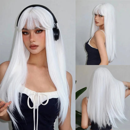 Long Straight Blonde Synthetic Wigs highlight Golden Hair Natural Female wig Middle Part Wigs For Cosplay Party Heat Resistant