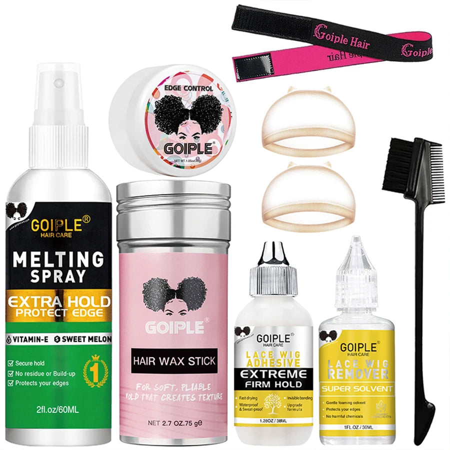 Melting Spray for Lace Front Invisible Wig Glue Waterproof Bond Adhesive Remover Edge Control Gel Wax Stick Wig Caps Styling Kit