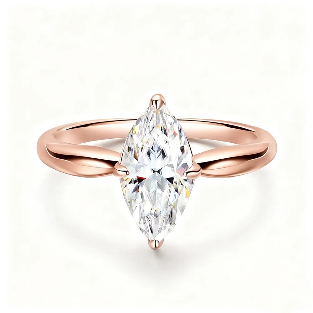 OEVAS 1CT-3CT 7*14MM Marquise Cut Moissanite Wedding Rings S925 Silver Plate 18K Gold for Women Lab Diamond Party Jewelry Gift