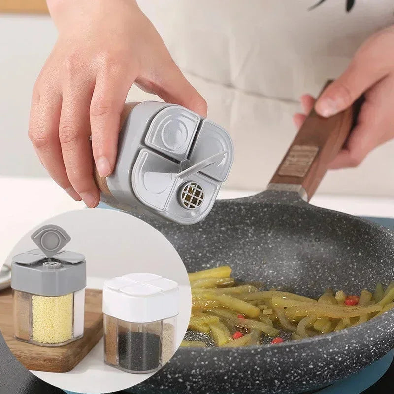 4 In 1 Spice Salt Pepper Transparent Seasoning Shakers jar Gadget with Cover