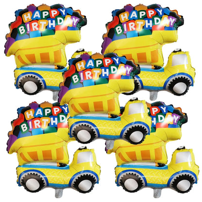 5‑Piece Construction Vehicle Balloon Set – Excavator, Crane & Truck Balloons for Boys’ Birthday Party