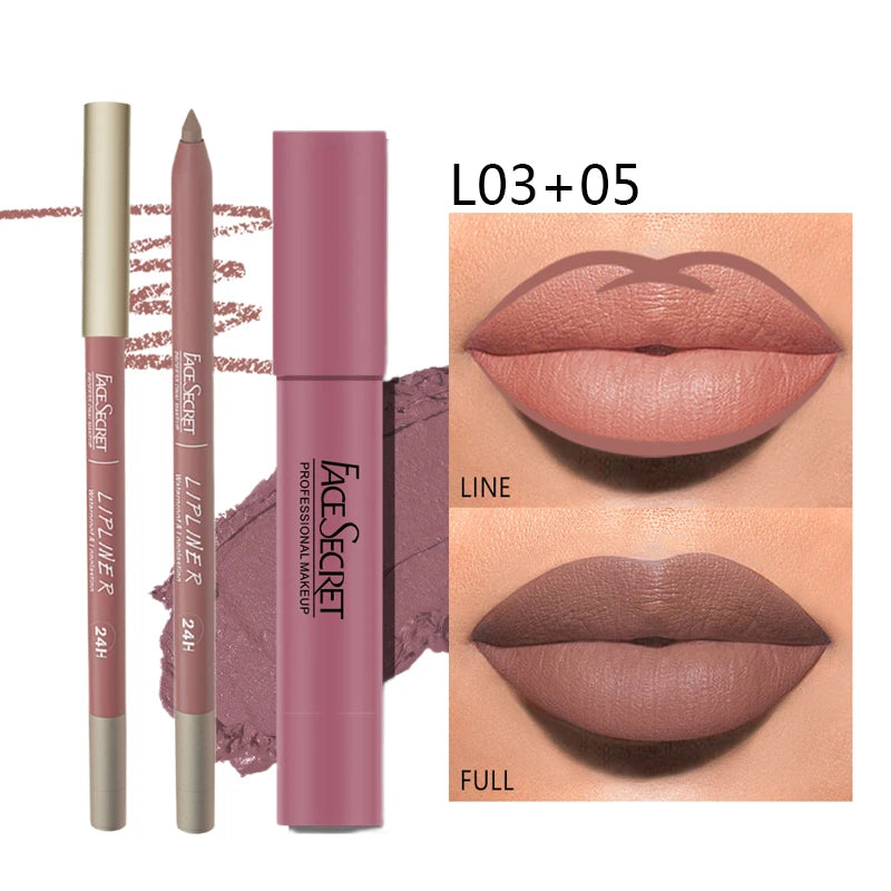 Matte Lipliner & Lipstick Set, Waterproof Long Lasting, Soft Matte, Color Rendering