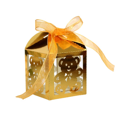 10Pcs Little Bear Candy Boxes Sweet Wedding Favor Gift Packaging Box With Ribbon Baby Shower Birthday Children's Day Party Decor