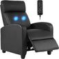 Black Leather Massage Recliner Chair with Lumbar Support & Adjustable Backrest