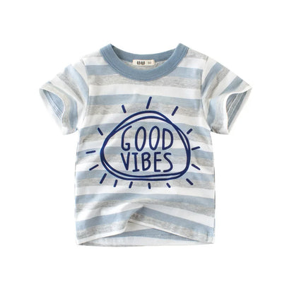 OLEKID 2025 Summer Stripe Children Boys T-shirts Printed Letter 2-8 Years Kids Little Boy Tops Short Sleeve Toddler Tees Clothes