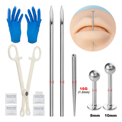 Body Piercing Kit – Surgical Steel Tapers, Needles & Tools for Lip, Nose, Tongue, Cartilage & Navel