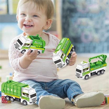 4Pcs Kids Toy Car Mini Pull Back Environmental Sanitation Vehicle Inertia Garbage Truck Models Boys Toys for Children Funny Gift