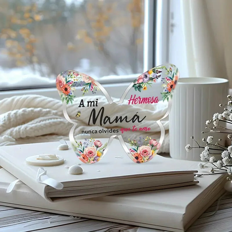 Spanish Mom Acrylic Butterfly Plaque – Mother’s Day & Birthday Desk Keepsake