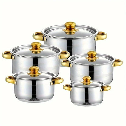 5‑Piece Golden Stainless Steel Cookware Set – Non‑Stick, Multi‑Purpose