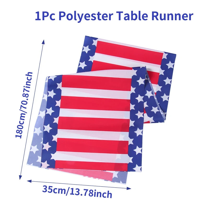 Patriotic Independence Day Linen Table Runner American Flag Heart Star Dwarf 4th of July Table Runner Kitchen Dining Party Decor