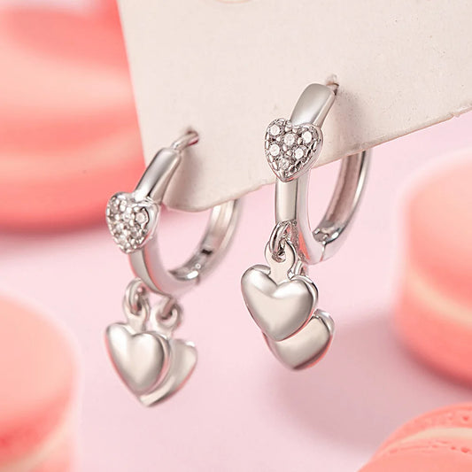 925 Sterling Silver Heart Zircon Stud Earrings For Women Wedding Elegant Luxury Jewelry Accessories Jewellery Prevent Allergies