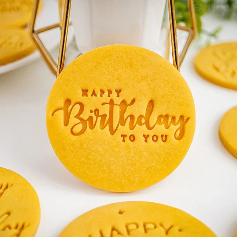Happy Birthday Theme Cookie Cutter Mold Biscuit Embosser Cake Decoration Tools Stamp Baking Pastry Bakeware Kitchen Accessories
