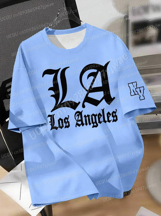 Men's Letter LA LOS ANGELES Print  Short Sleeve Sports T-shirt Unisex Casual