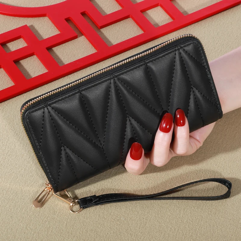 Fashion Quilted Long Wallet For Women, Zipper Around Clutch Coin Purse, Multi Card Slots Mobile Phone Bag