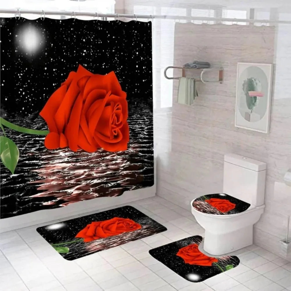 Purple Rose Shower Curtain Polyester Bath Curtain Set 3D Print 180x180 Bathroom Curtain Colorful Flowers Home Decor Dropshipping