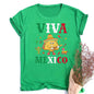 Viva Mexico Print Crew Neck T-shirt Summer Short Sleeve Casual Top Women's Mexican Flag Pattern T-shirt Clothes