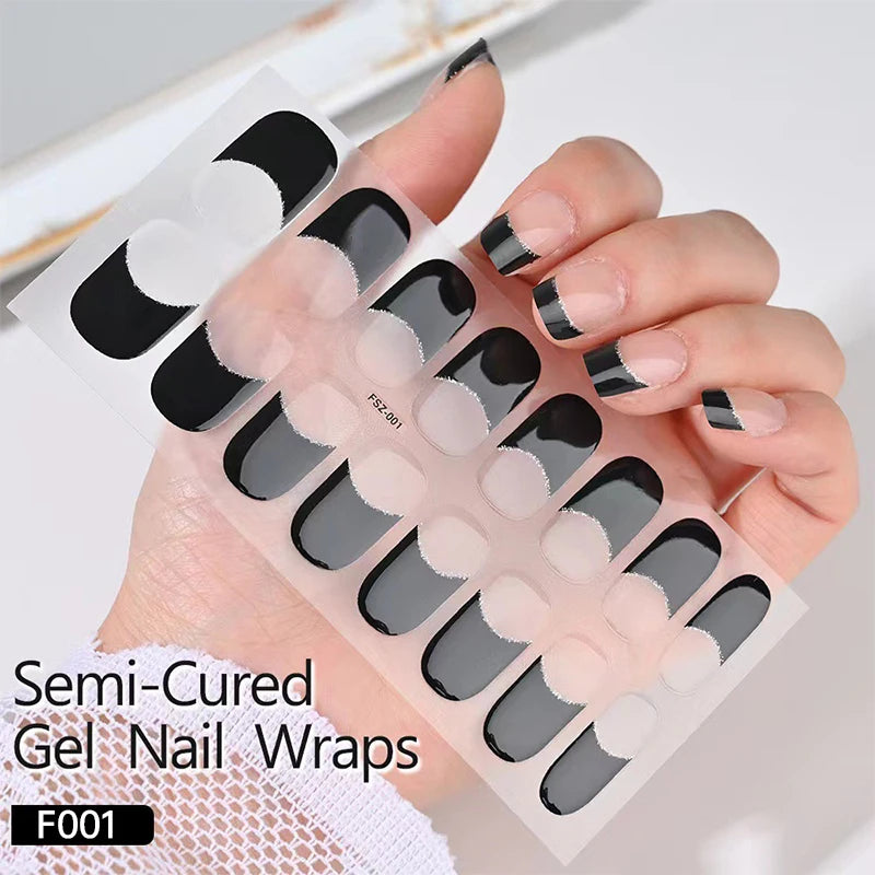 Semi-Cured Gel Nail Wraps - 16 or 20 Tips, Fashionable French Nails, Long-Lasting Full Cover Gel Stickers for DIY Manicure