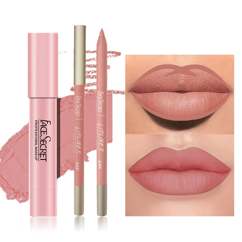 Matte Lipliner & Lipstick Set, Waterproof Long Lasting, Soft Matte, Color Rendering