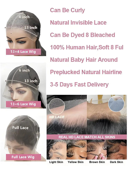 30–40" Body Wave HD Lace Wig – 13x6, 13x4, 4x4, 5x5 & 360 Pre‑Plucked Brazilian Human Hair Lace Front for Women
