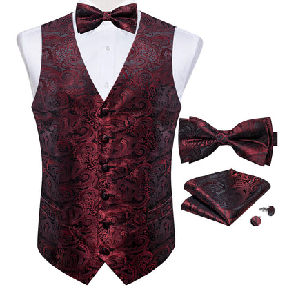 Suit Vest With Bow Tie Pocket Square Cufflinks Tuxedo Waistcoat for Men