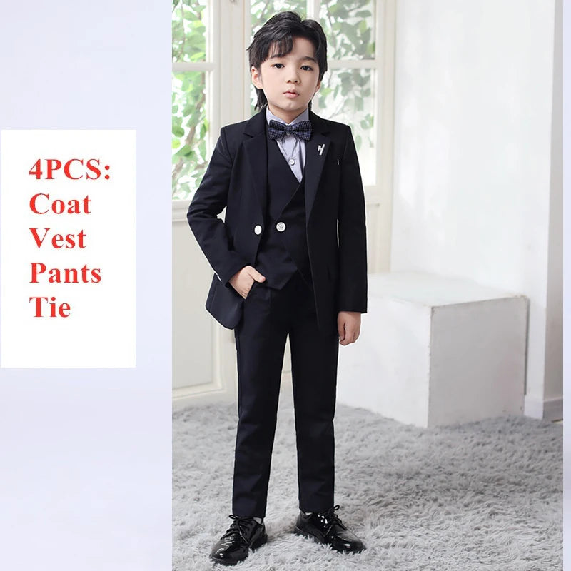 Boys Top Quality Plaid Suit Tuxedo Bowtie Blazer