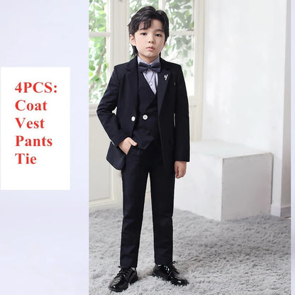 Boys Top Quality Plaid Suit Tuxedo Bowtie Blazer