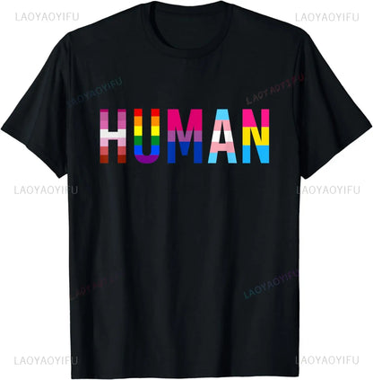 Human Gay Pride Rainbow T-shirt Oversized Short-sleeved Shirt