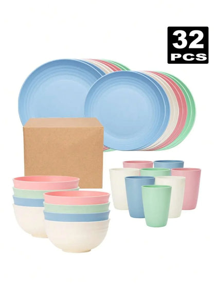 4/16/32pcs Plastic reusable tableware set,