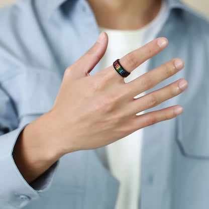 Stainless Steel PRIDE Ring – 8mm Colorful Rainbow Band for LGBT Couples