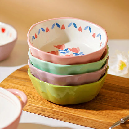 Heat Resistant Ceramic Salad Bowl With Wavy Edges Dessert Bowl Kitchen Fruit Dish Microwave Oven Oven Safety 6inch