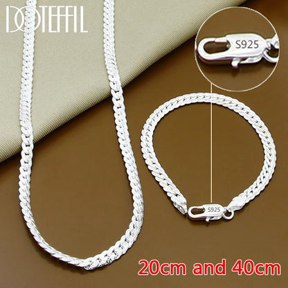 Sterling Silver 925 - 8/16/18/20/22/24 Inch 6mm Side Chain Necklace Bracelet For Woman Men Fashion Charm Wedding Jewelry