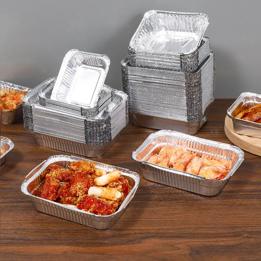 10‑Pack Rectangular Aluminum Foil Trays – Disposable Air Fryer & BBQ Food Containers