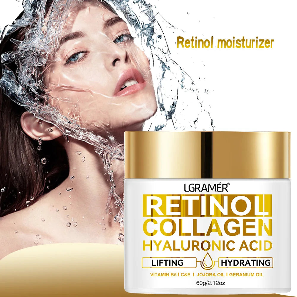 Retinol Anti-Aging Face Cream: Moisturizing wrinkle Remover with Collagen and Hyaluronic Acid, available in 30ML and 60ML.