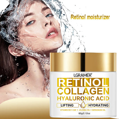 Retinol Anti-Aging Face Cream: Moisturizing wrinkle Remover with Collagen and Hyaluronic Acid, available in 30ML and 60ML.