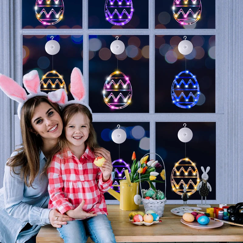 Easter Window Lights Hanging Ornaments 2024 Easter Eggs with Suction Cup for Indoor Home Window Door Farmhouse Decoration