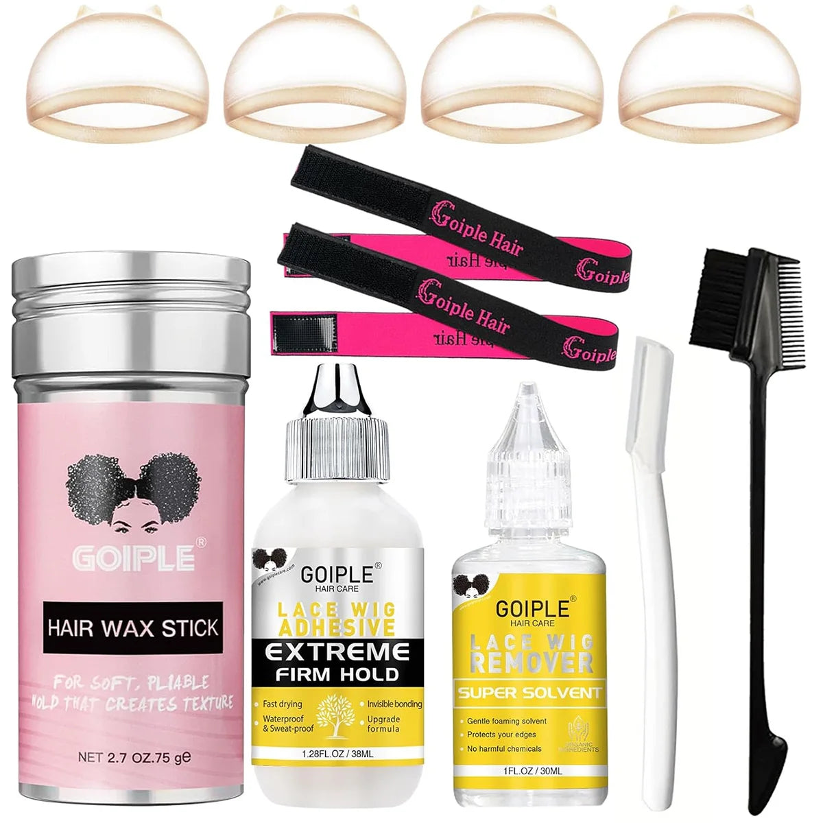 Melting Spray for Lace Front Invisible Wig Glue Waterproof Bond Adhesive Remover Edge Control Gel Wax Stick Wig Caps Styling Kit