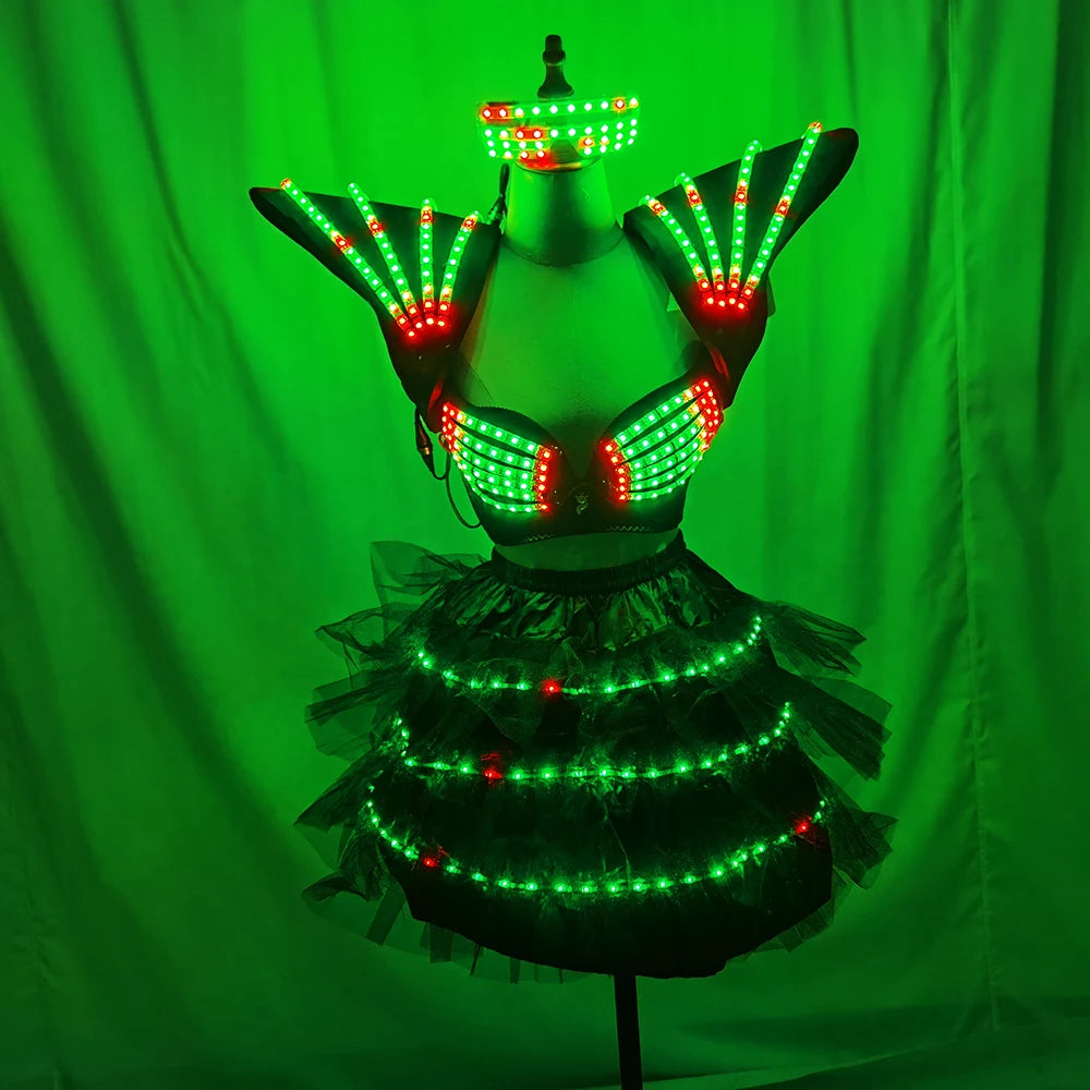 LED Costume Cosplay Futuristic Light Up Clothing Women Luminous Show Party Dance Rave Outfit Robot Gogo Dancer Fancy Wear