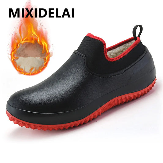 Mens Kitchen Working Shoes Non-slip Waterproof Chef Shoes Casual Unisex Work Shoes Water Shoes Rain Cotton Boots Plus Size 35-47