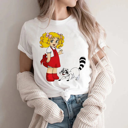 Candy Cartoon Print Streetwear T-shirt Harajuku Clothes Fashion Girls T Shirt Short Sleeve Summer Tee Casual Female O-Neck Top