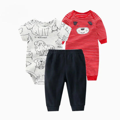 3PCS Baby Boy Clothes Autumn Newborn Baby Clothes Bodysuits+Pants Animal Outfit Infant Pajama Pure Cotton Sets 0-24M Jumpsuit