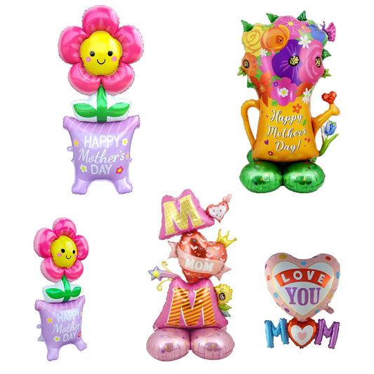 1set 3D Stand Pedestal Love Mom Heart Foil Balloons Base Floriation Mother's Day Balloon Best Mom Mother's Day Party Decorations
