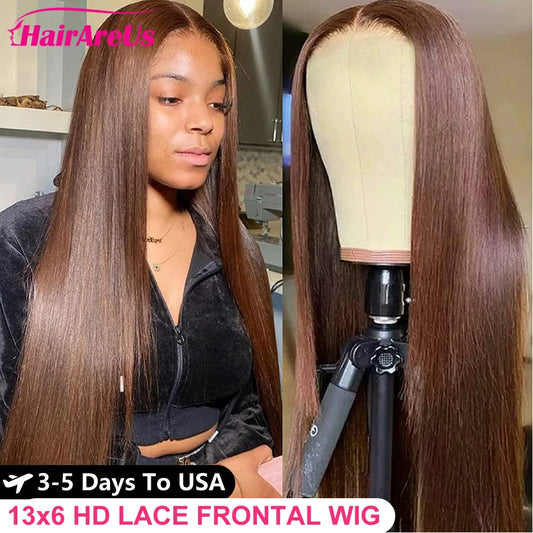 Chocolate Brown 13x6 HD Lace Frontal Wigs 100% Human Hair Wig Brazilian Straight Wig 360 HD Lace Front Human Hair Wigs For Women