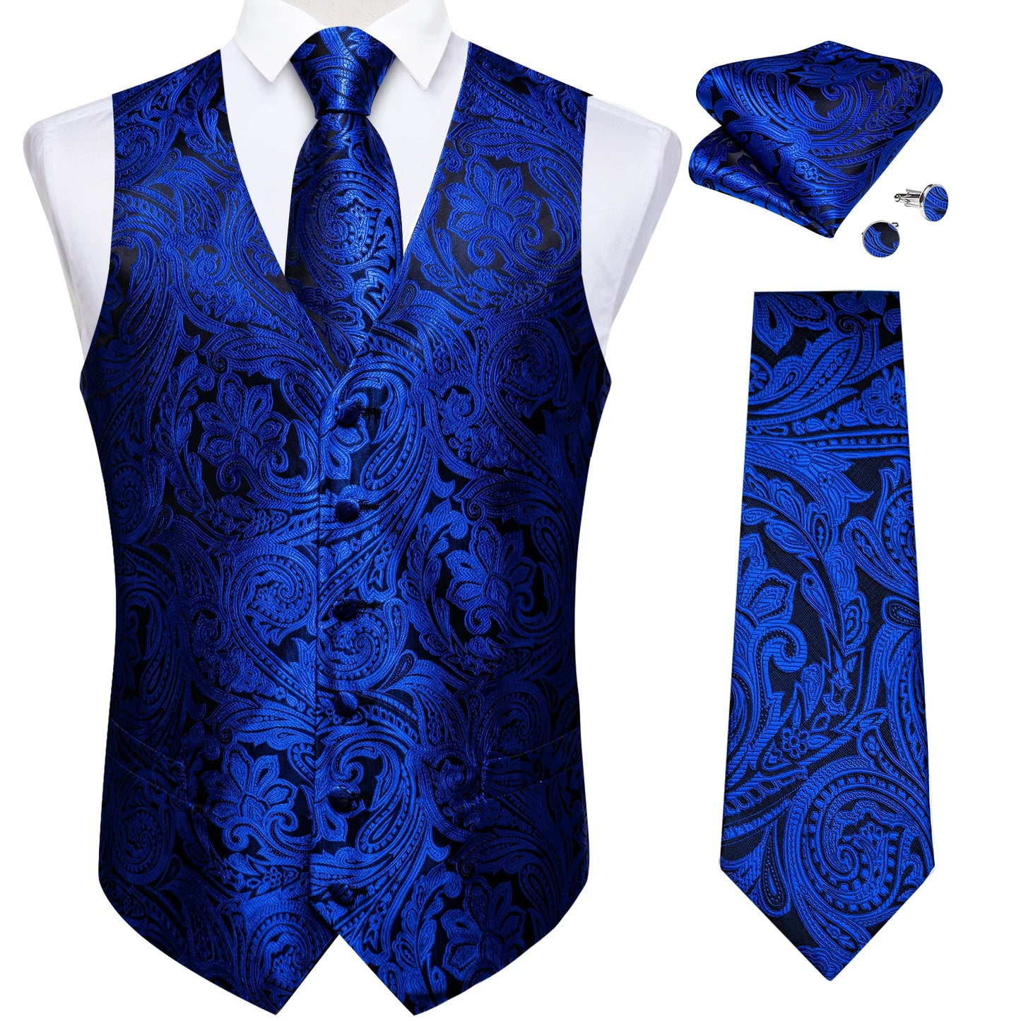 Luxury Paisley Men's Suit Vest Tuxedo Waistcoat Necktie Handkerchief Cufflink Sleeveless Jacket Vest