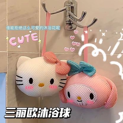 Hello Kitty Cute Bath Ball Flower Scrub Bath Back Foam Bathing Supplies Anime Kawaii Wash Body Hand Accessories Soft Gifts