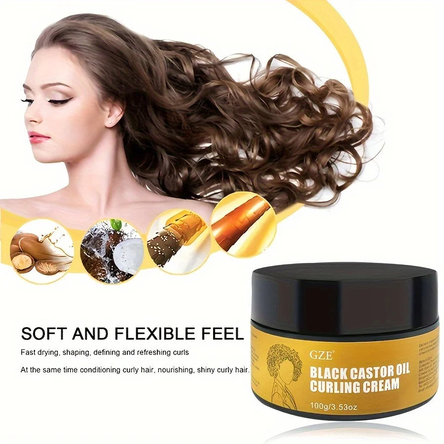 Black Castor Oil Curl Defining Cream: Non-Stick, Hydrates, Eliminates Frizz, Hair-Smoothing Anti-Frizz Cream