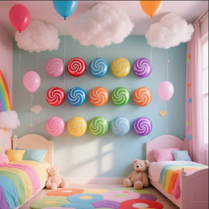 10pcs 18" Lollipop Swirl Foil Balloons – Candy Themed Round  Balloons for Birthday Party, Baby Shower, Carnival, Holiday Decor