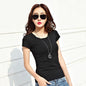Short T-Shirts Summer Women's Short Sleeve Round Neck Casual Blouse Shirts Solid Color Tops  Black / White