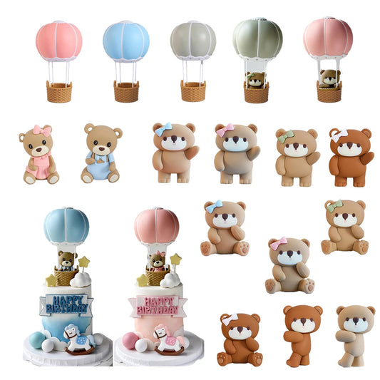 New Hot Air Balloon Cake Decoration Pink Blue Bear Cake Topper for Boy Girl Baby Shower Kids Happy Birthday Party Supplies Gifts