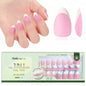 150PCS Short Coffin Press on Nails 3 in 1 Coat Soft Gel Nail Tips French Tip 15 Sizes