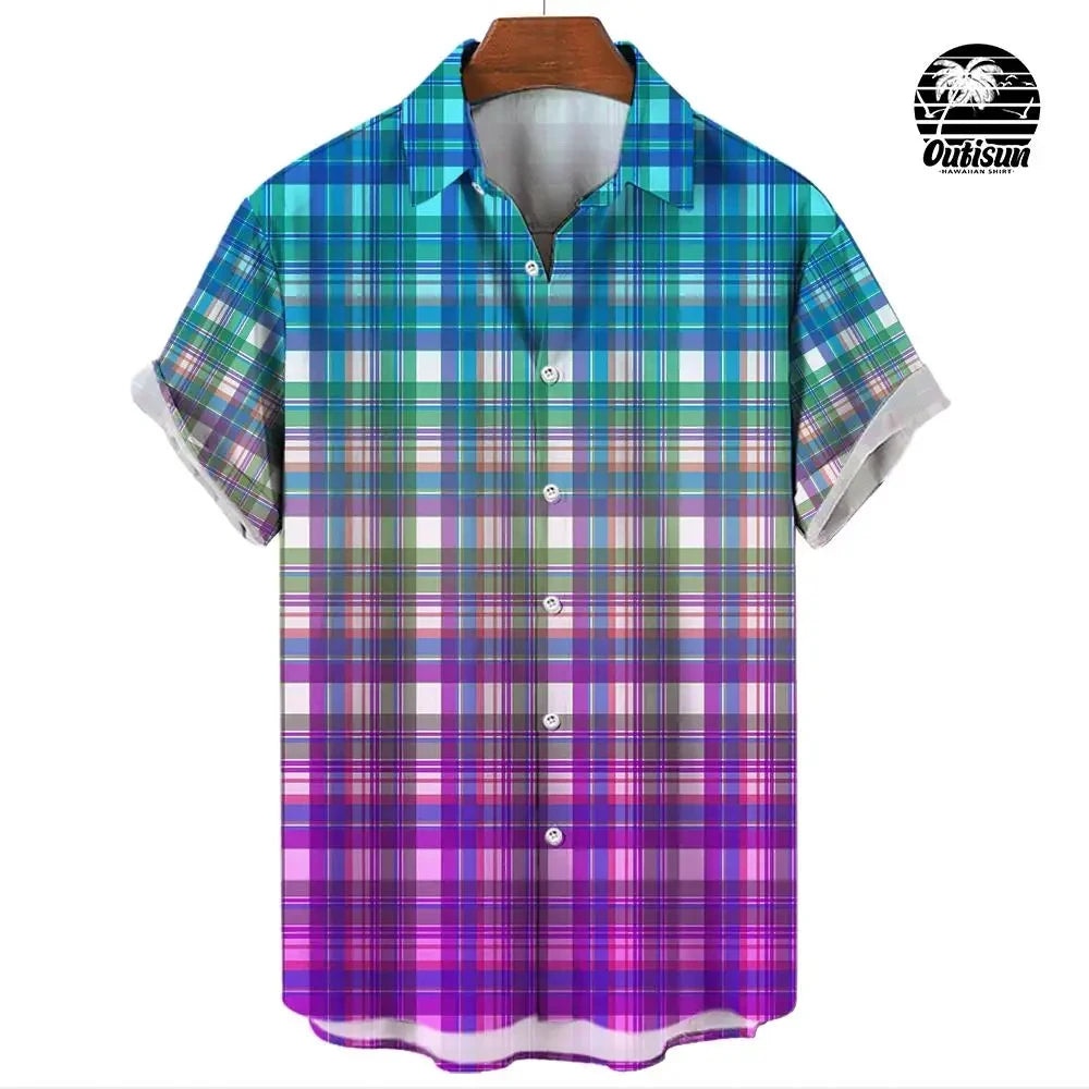 Rainbow Pride Print Men's Short Sleeve Casual Shirt